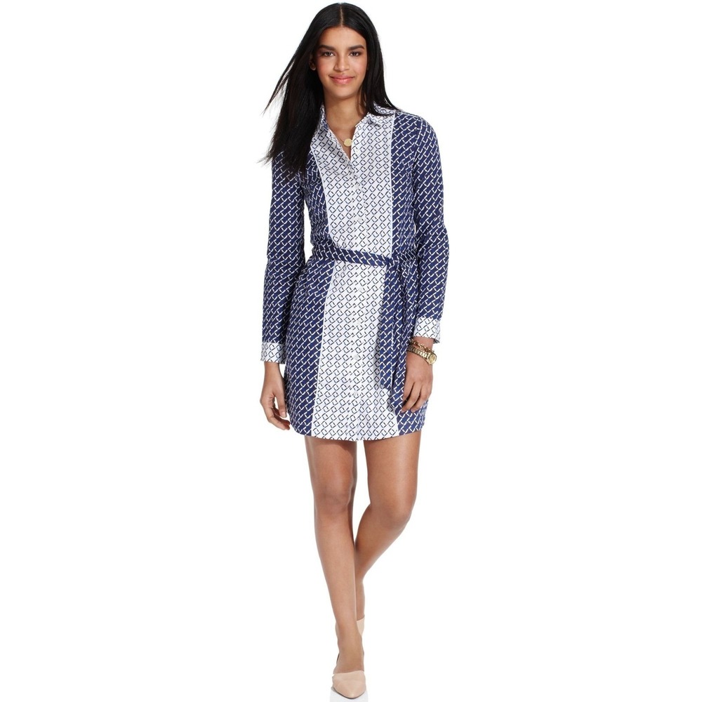 Tommy Hilfiger Astral Aura Dress in Navy Blue and White, Women's Size Medium